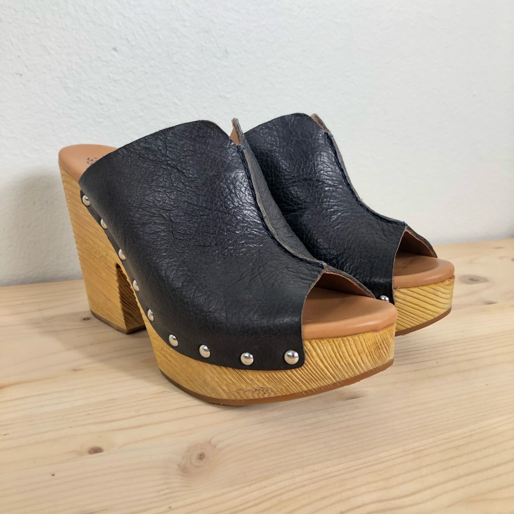 KORK-EASE Size 8 Deanna K17402 Black Leather Chunky Clog Mule Women’s Y2K 90s